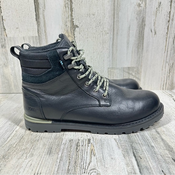 TOMS Black Leather Waterproof Lace-Up Ankle Boots with Lug Sole #1040 - Picture 8 of 11